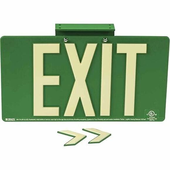 Brady Glo UL 924 Listed Exit Sign Bradyglo Green 8" X 15" New 145473 B-401 - Picture 1 of 3